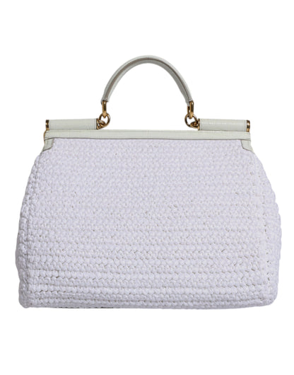 Dolce & Gabbana White Leather and Raffia Crossbody Bag