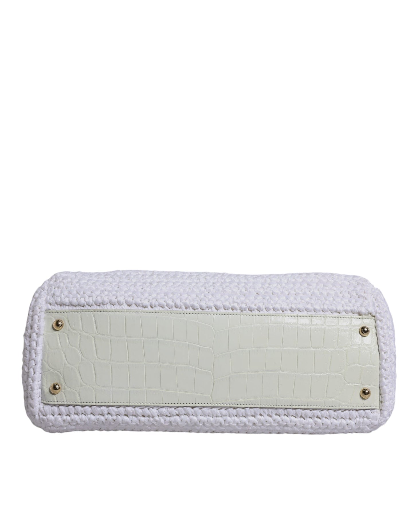 Dolce & Gabbana Weiße Rafia Leder Umhängetasche mit oberem Griff