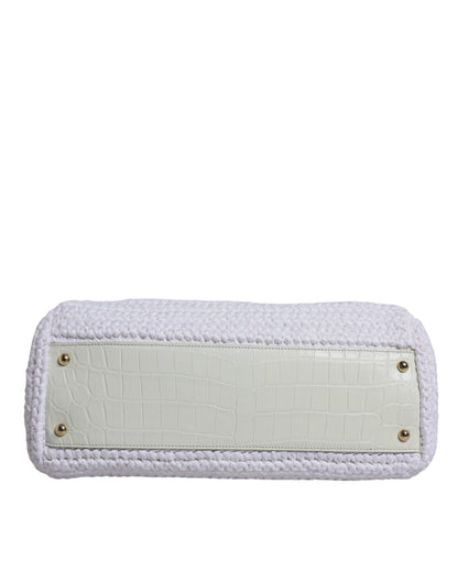 Dolce & Gabbana Weiße Rafia Leder Umhängetasche mit oberem Griff