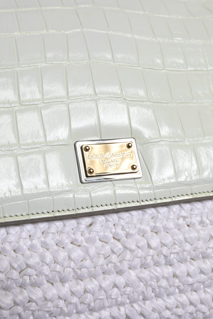 Dolce & Gabbana Weiße Rafia Leder Umhängetasche mit oberem Griff