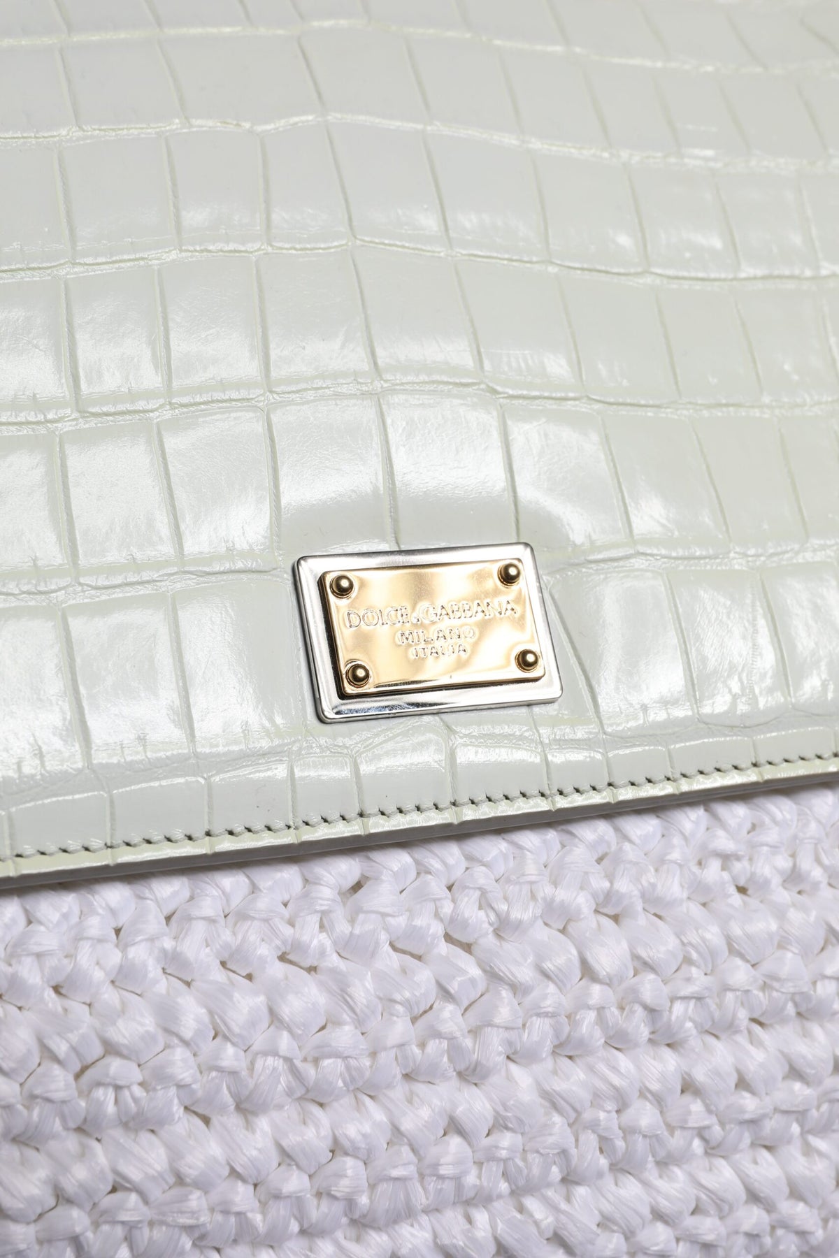Dolce & Gabbana White Leather and Raffia Crossbody Bag