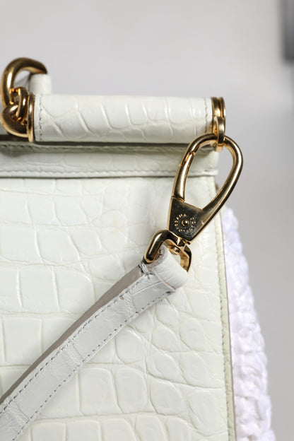 Dolce & Gabbana Weiße Rafia Leder Umhängetasche mit oberem Griff