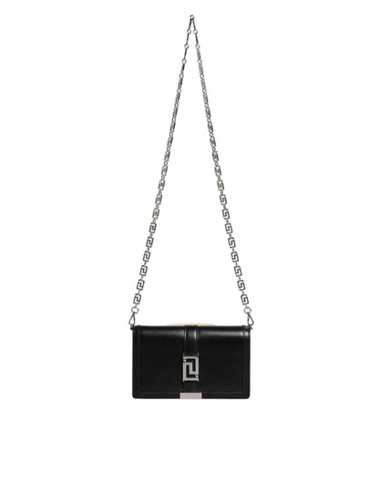 Versace Schwarze Kalbsleder-Kettenriemen-Schulter-Crossbody-Tasche