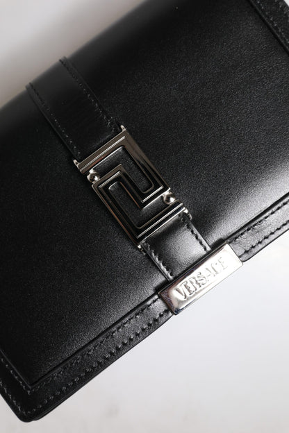 Versace Schwarze Kalbsleder-Kettenriemen-Schulter-Crossbody-Tasche