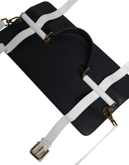 Dolce & Gabbana Borsa a tracolla Blu e Bianca in pelle di vitello e cotone e lana