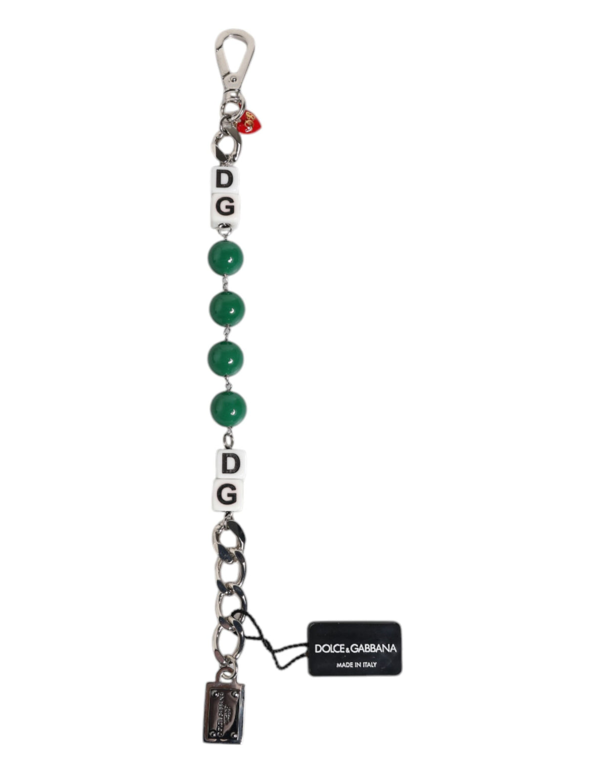 Dolce & Gabbana Silver-Tone Brass Pearl Cube Logo Embellishment Charm Bracelet