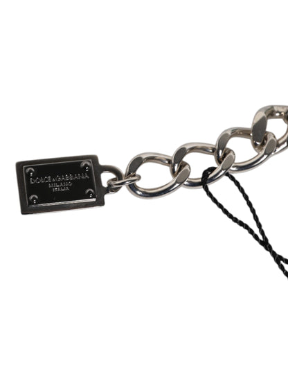 Dolce & Gabbana Silver-Tone Brass Pearl Cube Logo Embellishment Charm Bracelet