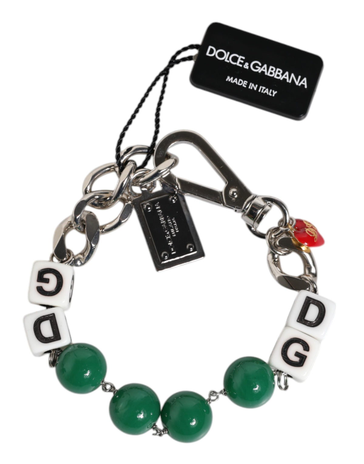 Dolce & Gabbana Silver-Tone Brass Pearl Cube Logo Embellishment Charm Bracelet