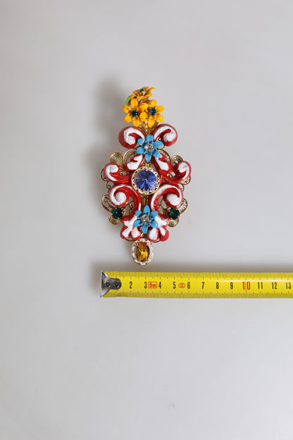 Dolce & Gabbana Multicolor Frühling CARRETTO Gold Messing Kristall Haarspange