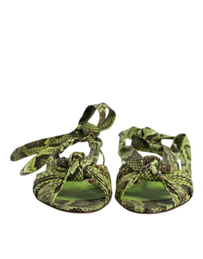 Dolce & Gabbana Grüne Ankle-Wrap Sandalen aus Pythonleder