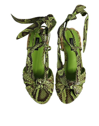 Dolce & Gabbana Grüne Ankle-Wrap Sandalen aus Pythonleder