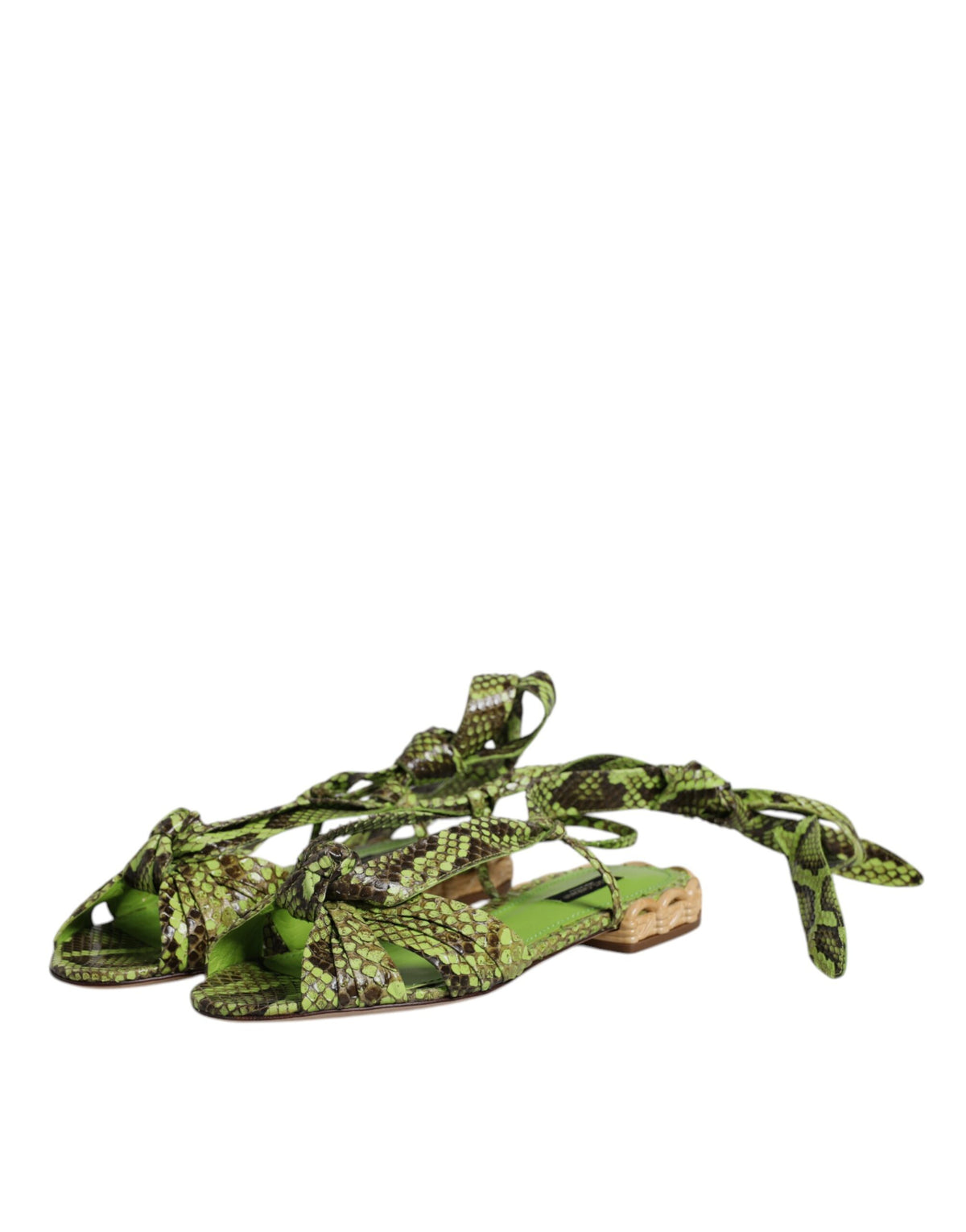 Dolce & Gabbana Grüne Ankle-Wrap Sandalen aus Pythonleder