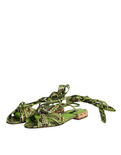 Dolce & Gabbana Grüne Ankle-Wrap Sandalen aus Pythonleder