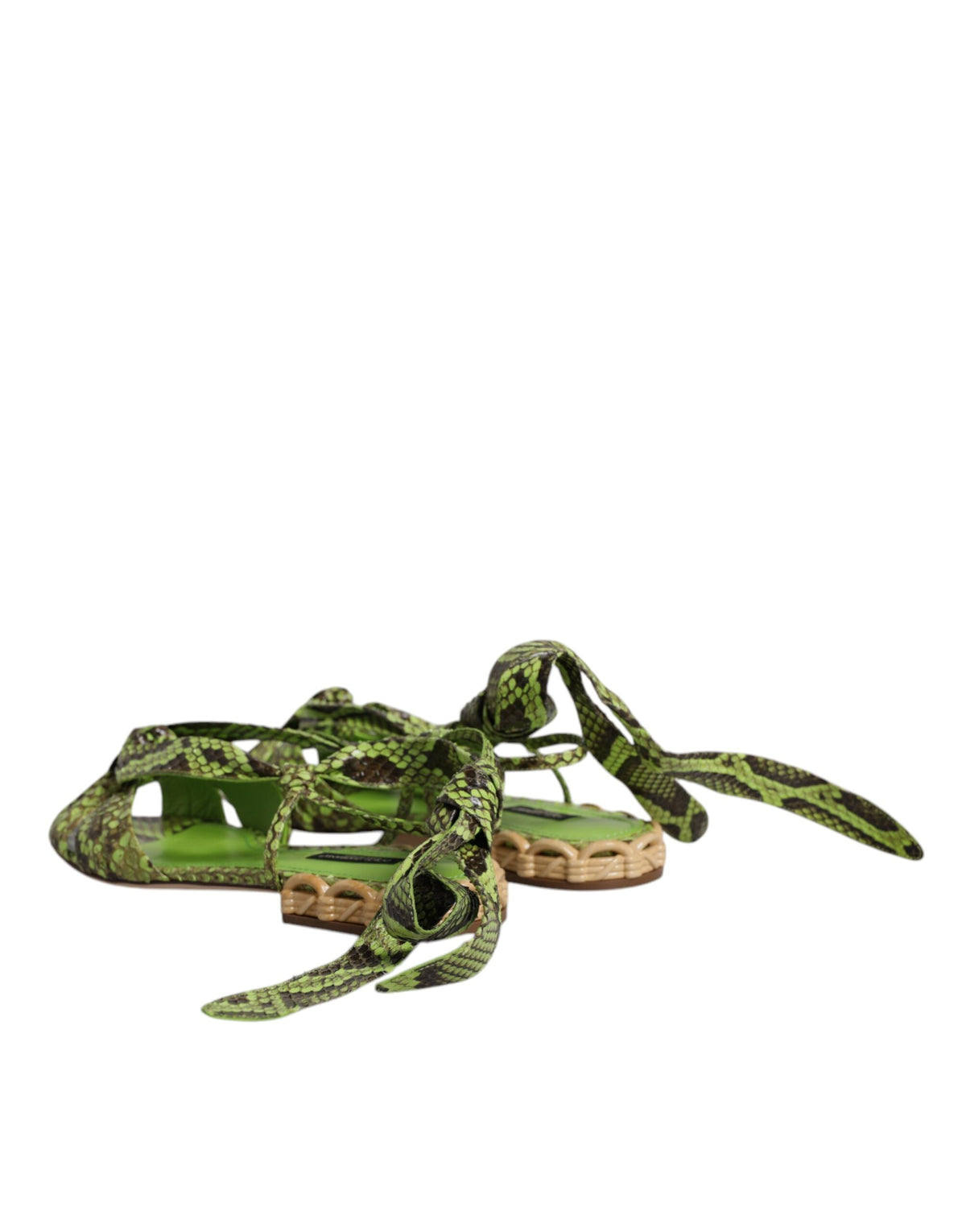 Dolce & Gabbana Grüne Ankle-Wrap Sandalen aus Pythonleder