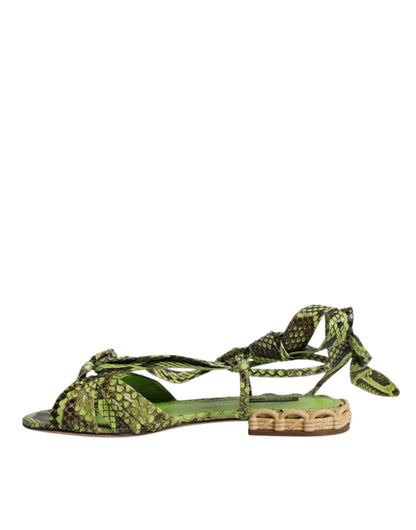 Dolce & Gabbana Grüne Ankle-Wrap Sandalen aus Pythonleder