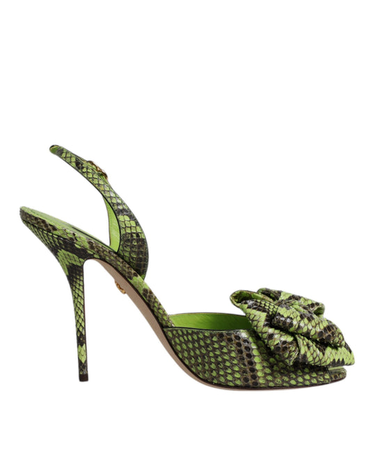 Dolce & Gabbana Grüne High-Heel-Sandalen aus Pythonleder