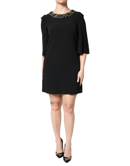 Dolce & Gabbana Schwarzes A-Linien-Minikleid mit Kristallbesatz