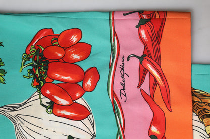 Dolce & Gabbana Grüne High-Waist Seidenhose mit Gemüseprint