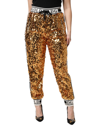 Dolce & Gabbana Goldene Pailletten-Jogger mit DG-Logo