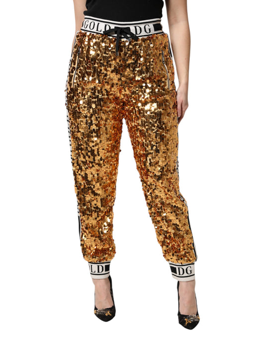 Dolce & Gabbana Goldene Pailletten-Jogger mit DG-Logo