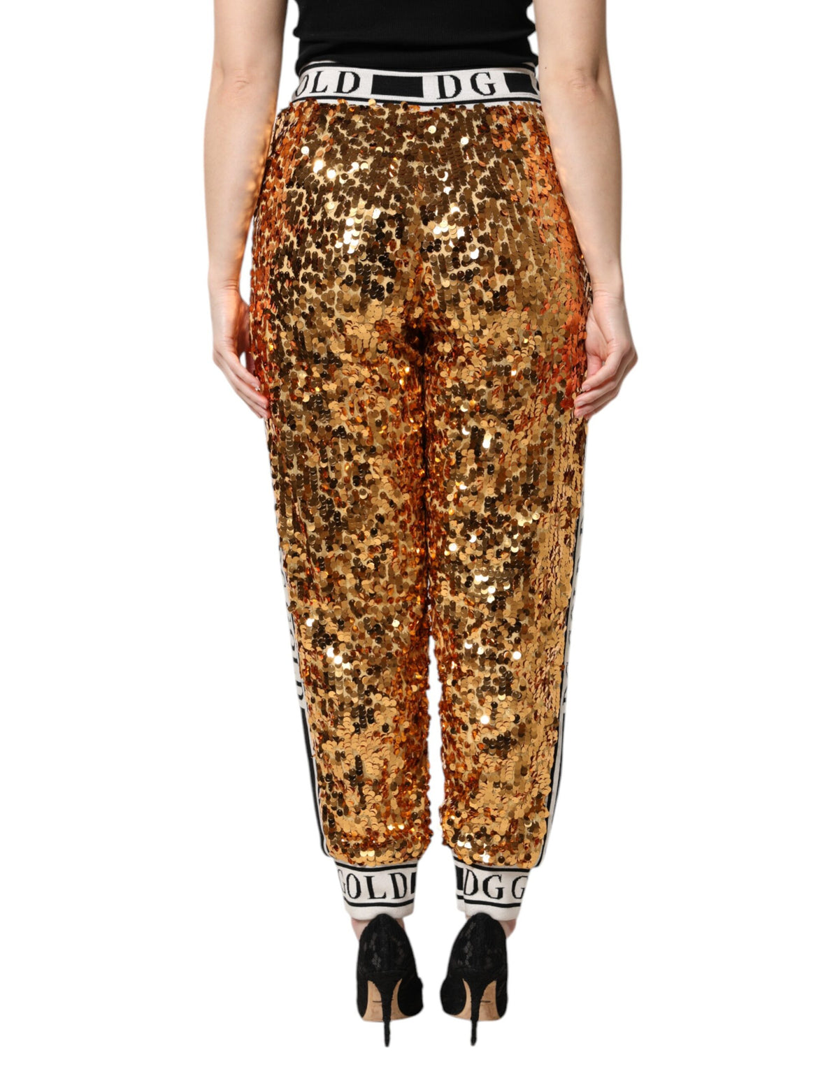Dolce & Gabbana Goldene Pailletten-Jogger mit DG-Logo