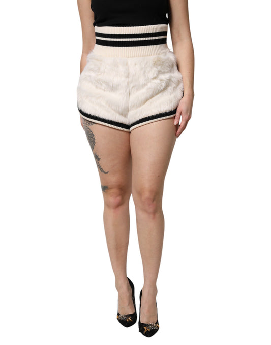 Dolce & Gabbana Weiße High-Waist Hotpants in Kunstfell-Optik