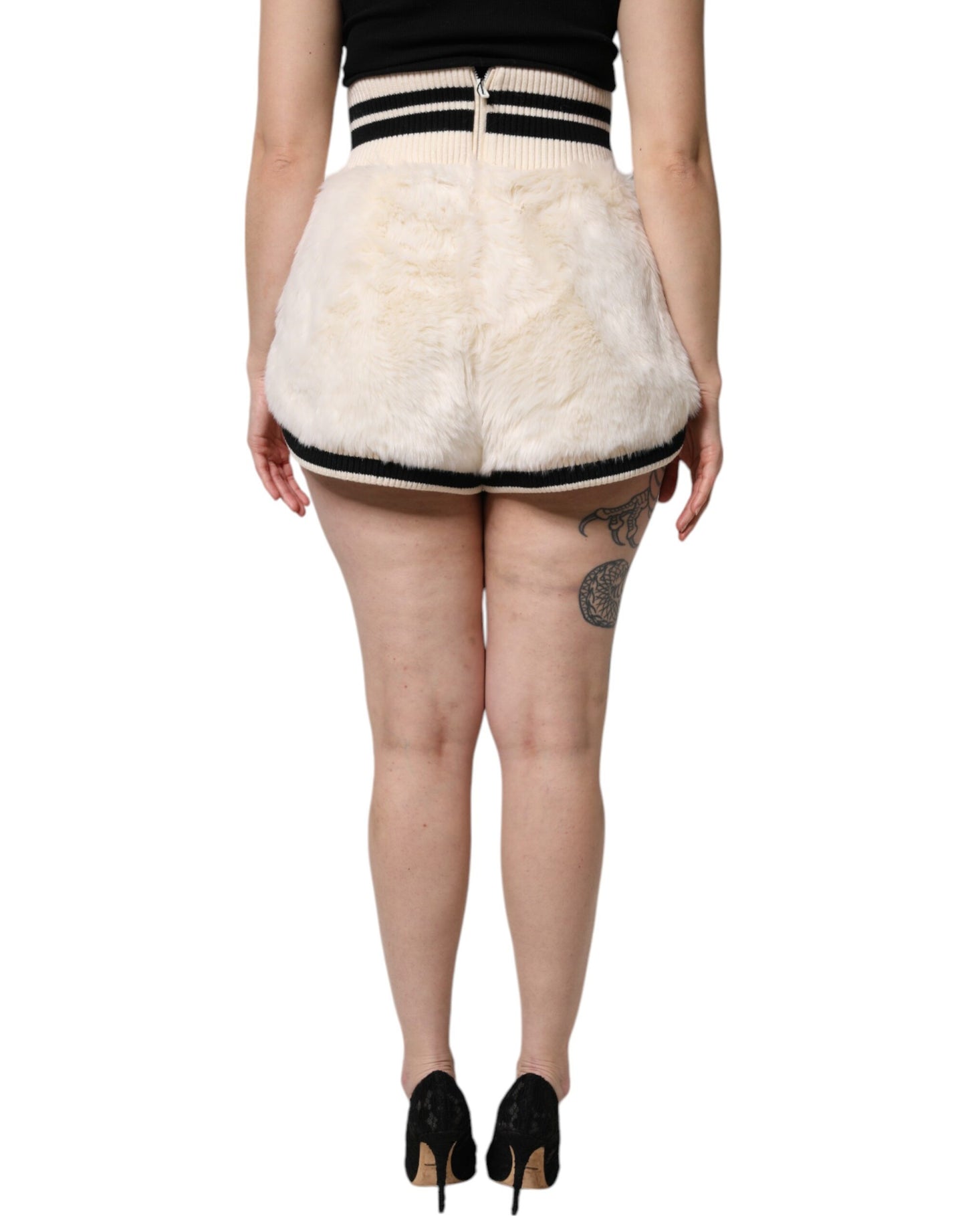 Dolce & Gabbana Weißer Kunstpelz mit hoher Taille Hot Pants kurz