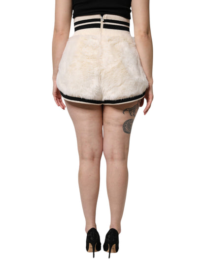 Dolce & Gabbana Weißer Kunstpelz mit hoher Taille Hot Pants kurz
