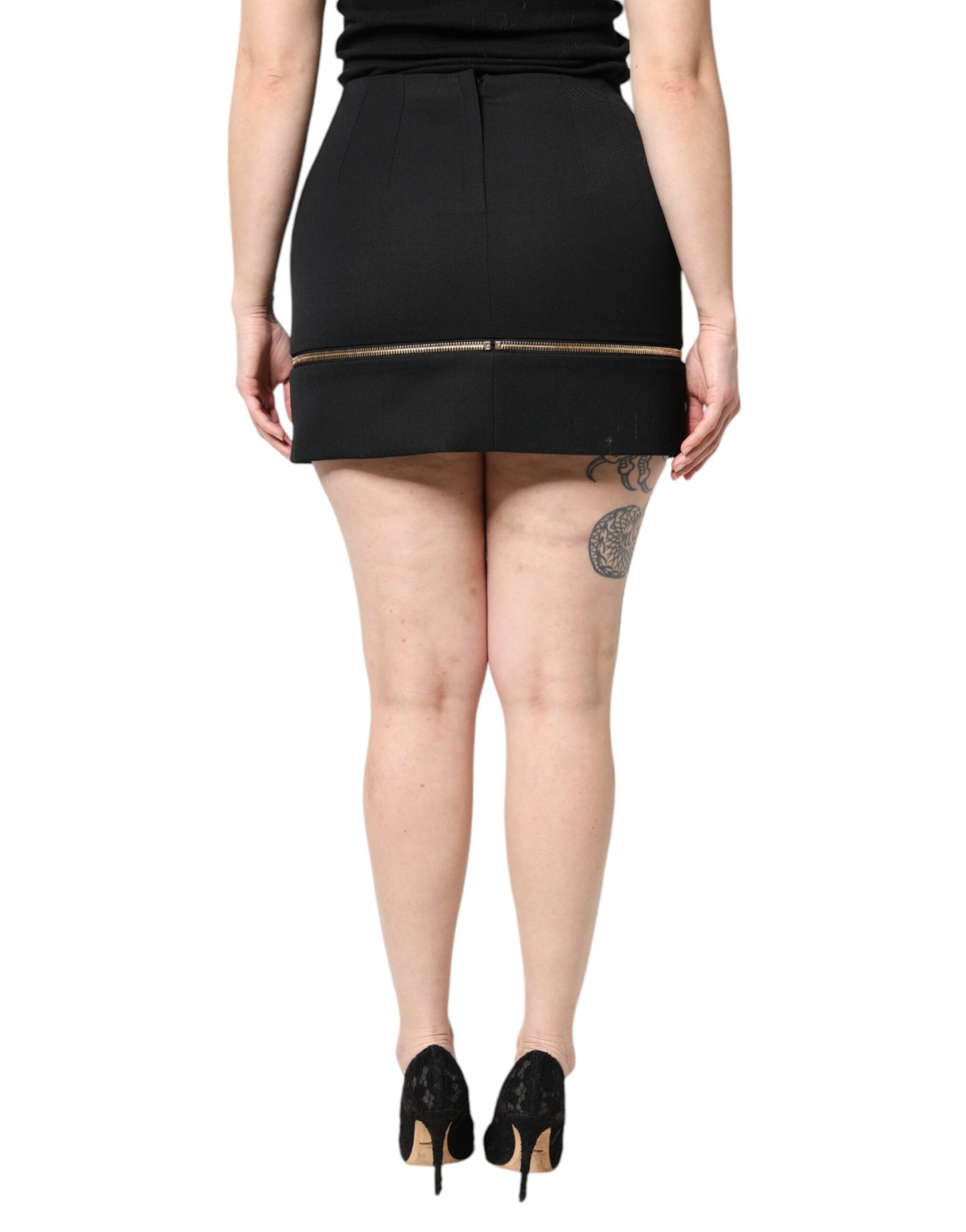 Dolce & Gabbana Schwarzer Minirock aus Schurwolle mit hoher Taille