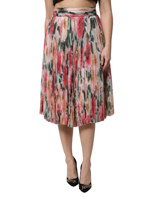 Dolce & Gabbana Mehrfarbiger Seiden-Midirock mit Blumenprint