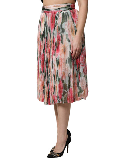 Dolce & Gabbana Multicolor Seide Floral High Waist Midirock