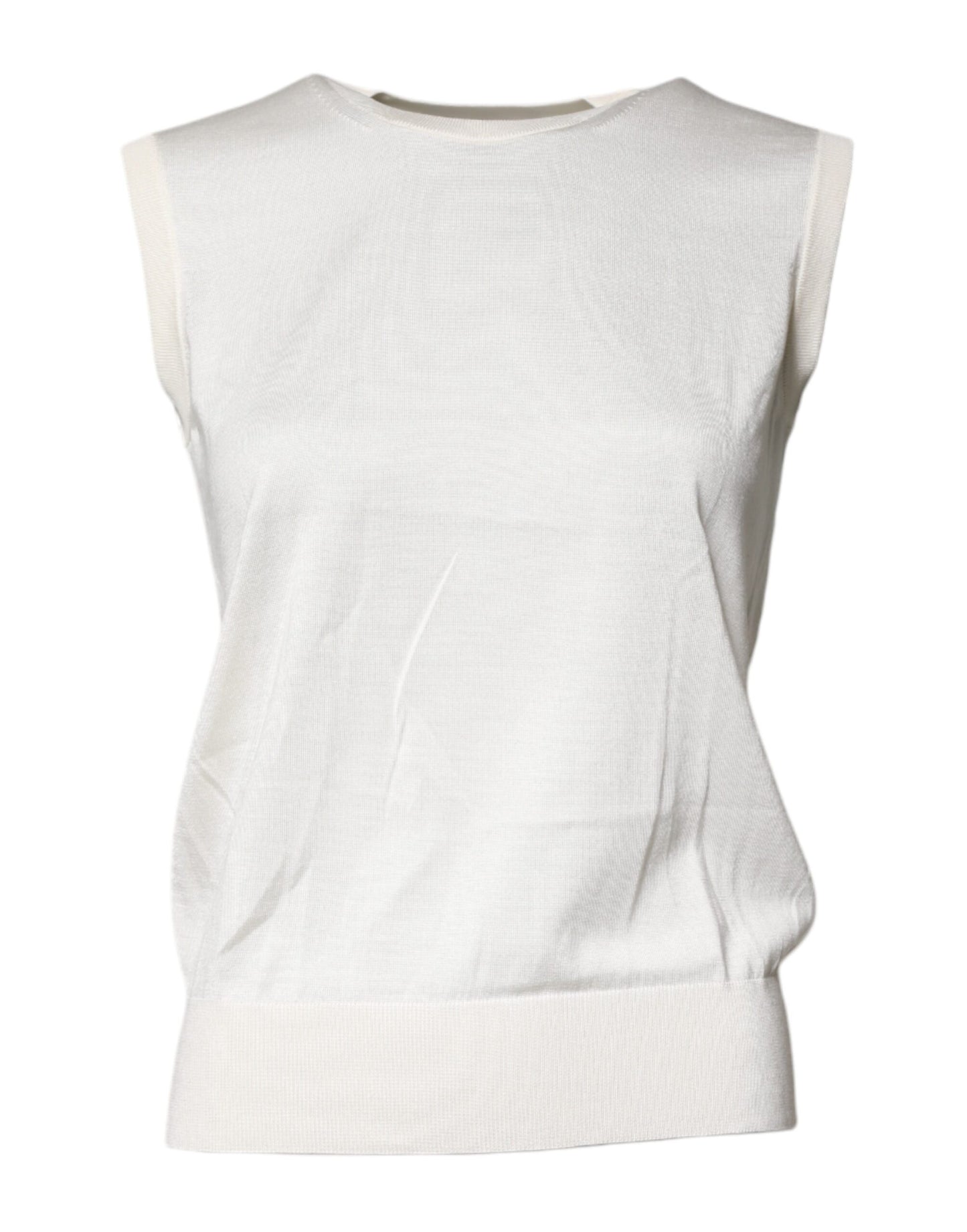 Dolce & Gabbana Cremefarbenes ärmelloses Seiden-Rundhals-Top