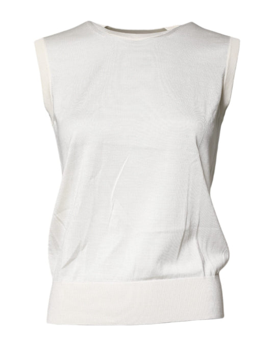 Dolce & Gabbana Cremefarbenes ärmelloses Seiden-Rundhals-Top