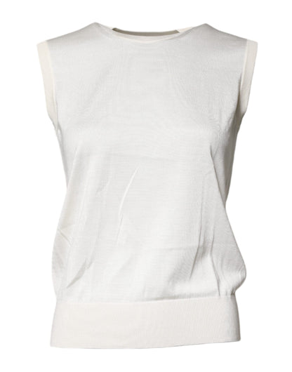 Dolce & Gabbana Cremefarbenes ärmelloses Seiden-Rundhals-Top