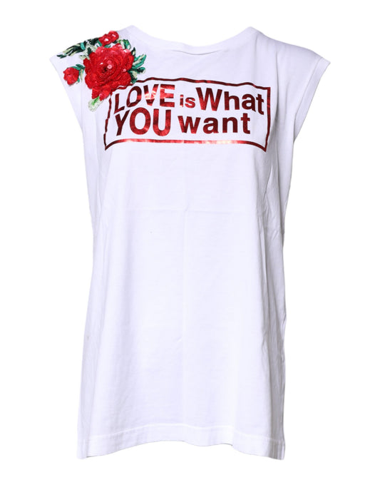 Dolce & Gabbana Weißes Baumwoll-Tanktop mit Blumendruck