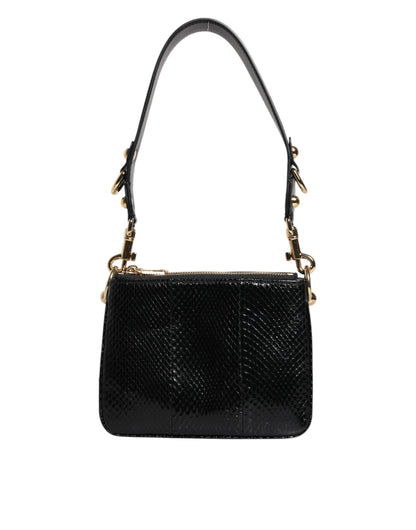 Dolce & Gabbana Black Exotic Leather Clutch with Shoulder Strap