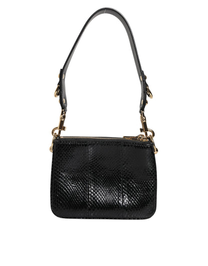 Dolce & Gabbana Black Exotic Leather Clutch with Shoulder Strap