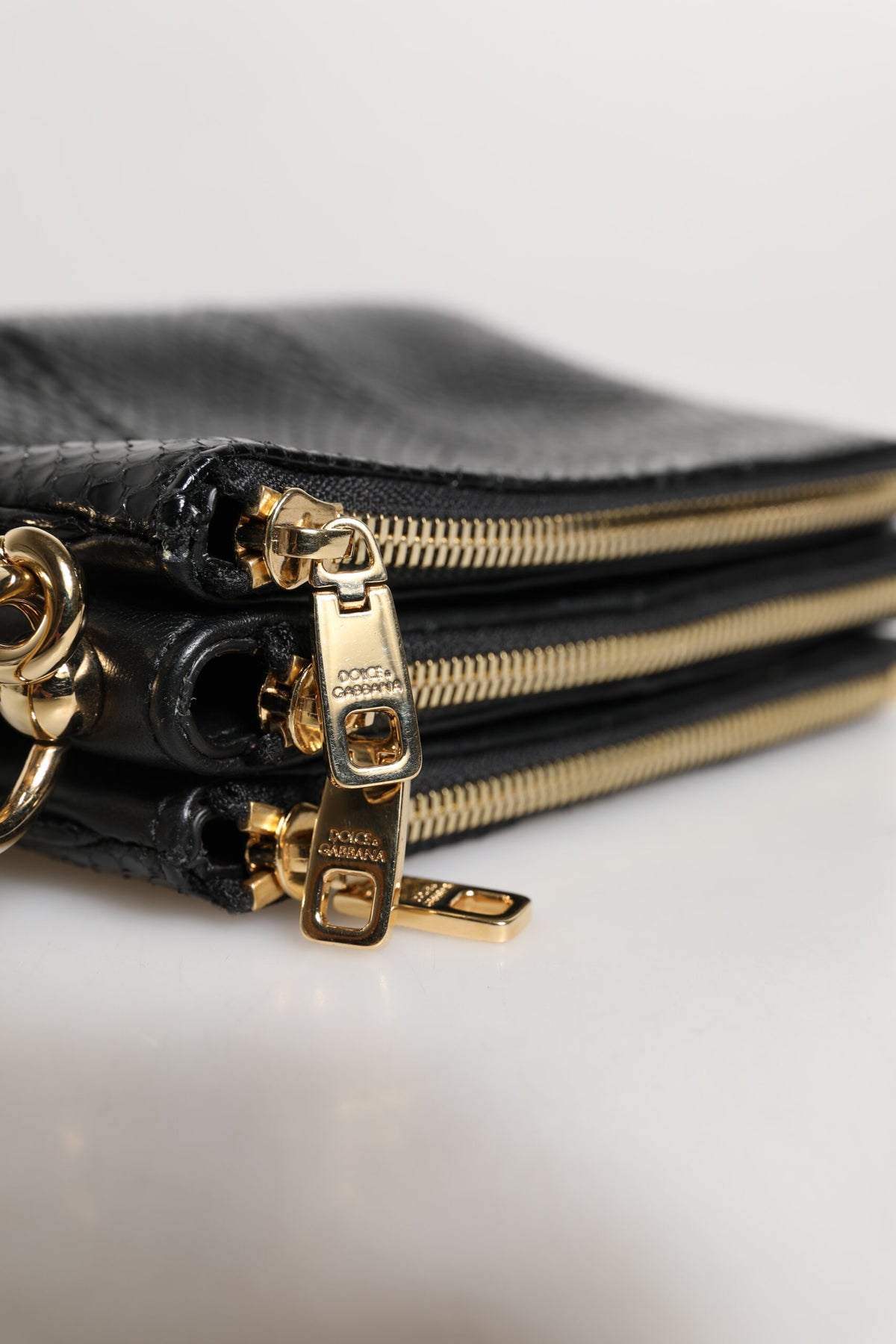 Dolce & Gabbana Black Exotic Leather Clutch with Shoulder Strap