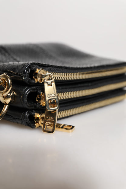 Dolce & Gabbana Black Exotic Leather Clutch with Shoulder Strap