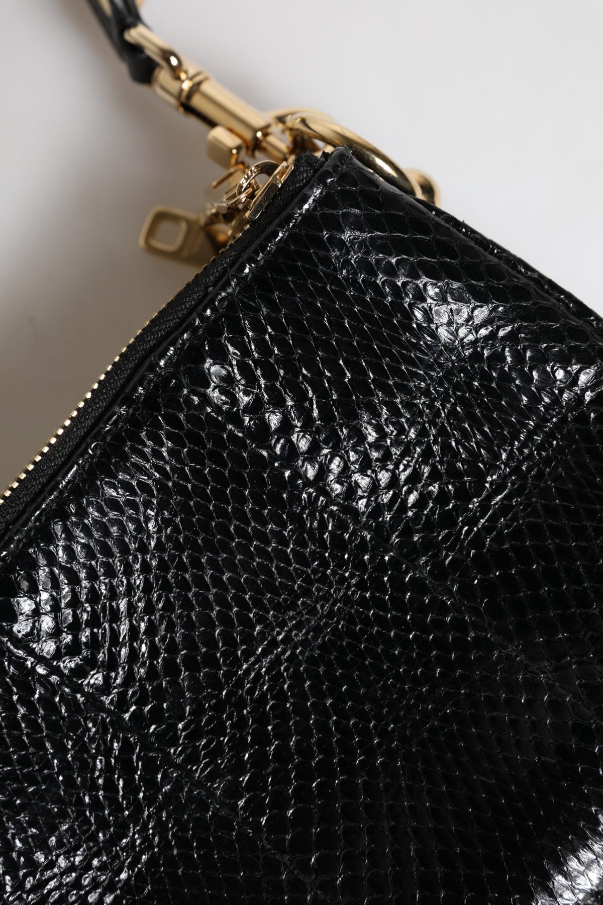 Dolce & Gabbana Black Exotic Leather Clutch with Shoulder Strap