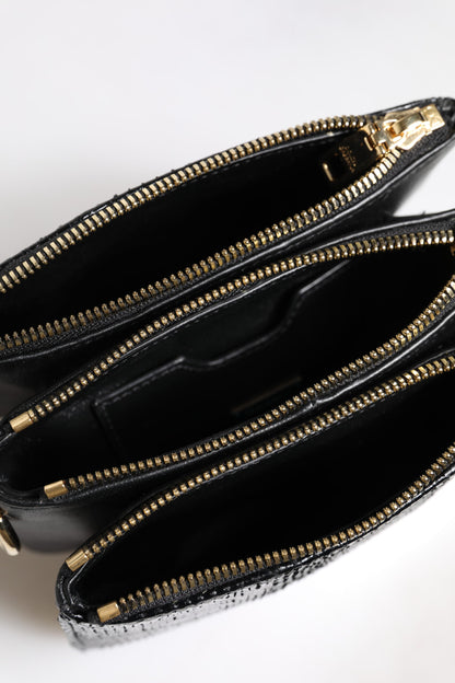 Dolce & Gabbana Schwarze Exotenleder-Schulterriemen-Clutch-Tasche