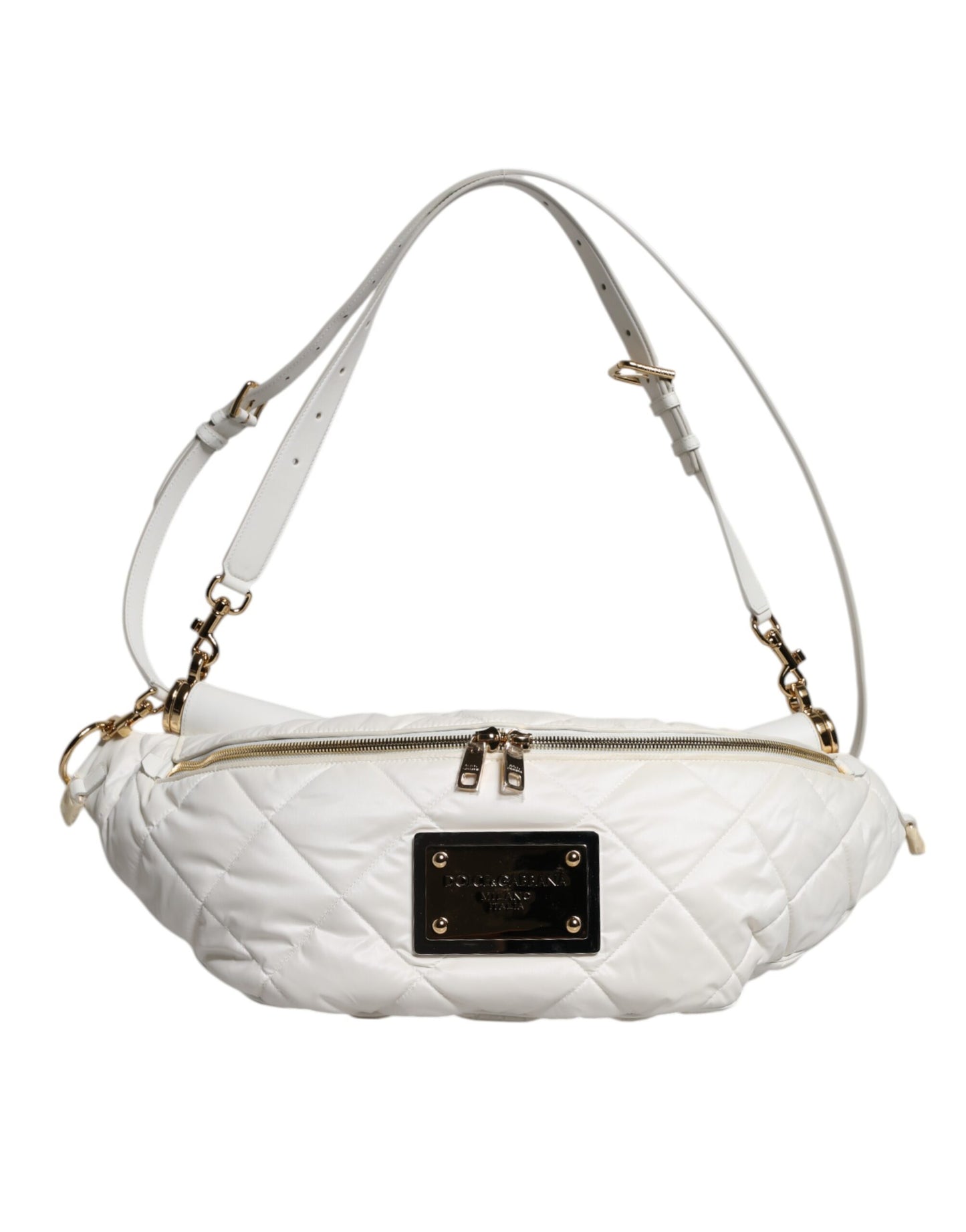 Dolce & Gabbana Weiße gesteppte Logo-Plakette Gürtel Taille Gürteltasche