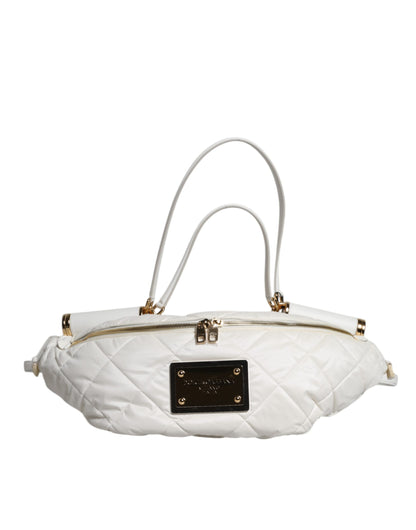 Dolce & Gabbana Weiße gesteppte Logo-Plakette Gürtel Taille Gürteltasche