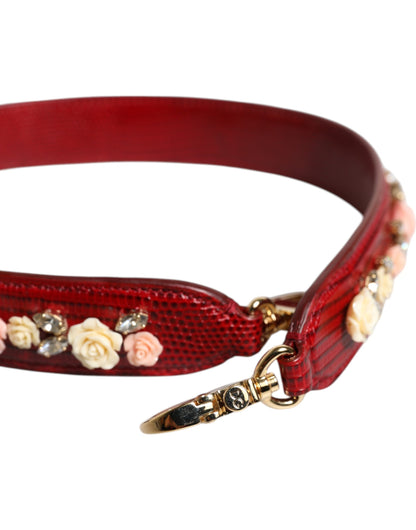 Dolce & Gabbana Rote Leder Tasche mit Blumenverzierung Schulterriemen