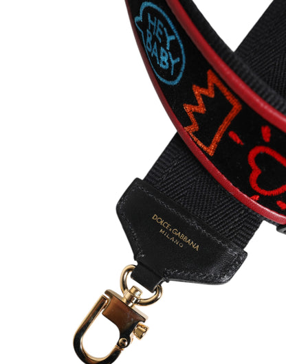 Dolce & Gabbana Schwarze bedruckte Baumwolltasche mit Schulterriemen