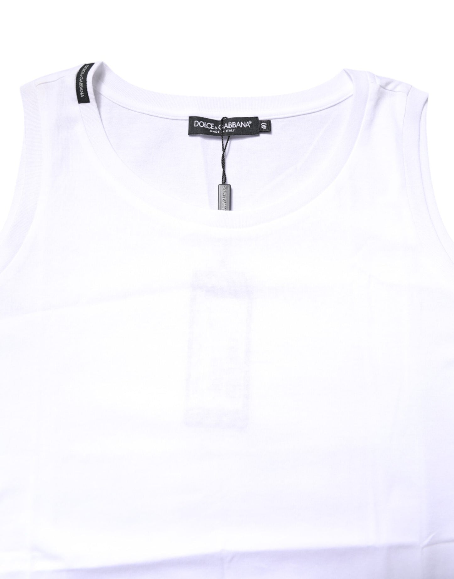 Dolce & Gabbana Weißes ärmelloses T-Shirt mit Rundhalsausschnitt aus Baumwolle