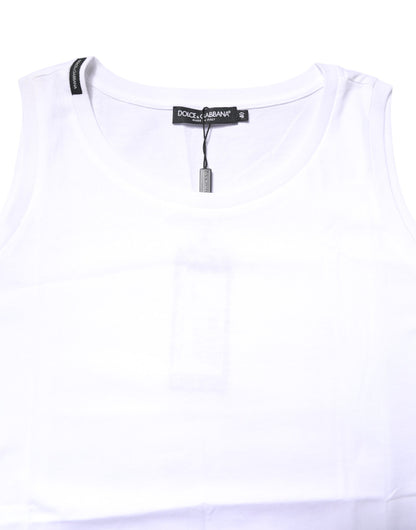 Dolce & Gabbana T-shirt senza maniche girocollo bianca in cotone