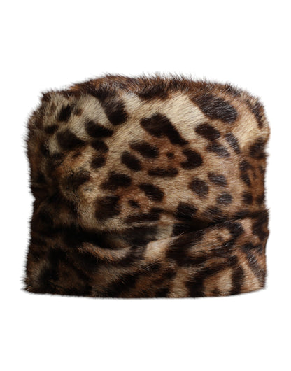 Dolce & Gabbana Brauner Leopard Kunstfell Frauen Eimer Hut