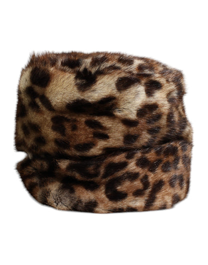 Dolce & Gabbana Brown Leopard Faux-Fur Bucket Hat