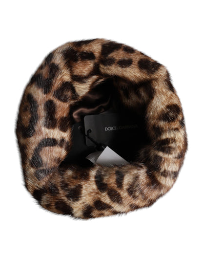 Dolce & Gabbana Brauner Leopard Kunstfell Frauen Eimer Hut